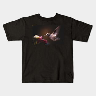 Hummingbird at red flower Kids T-Shirt